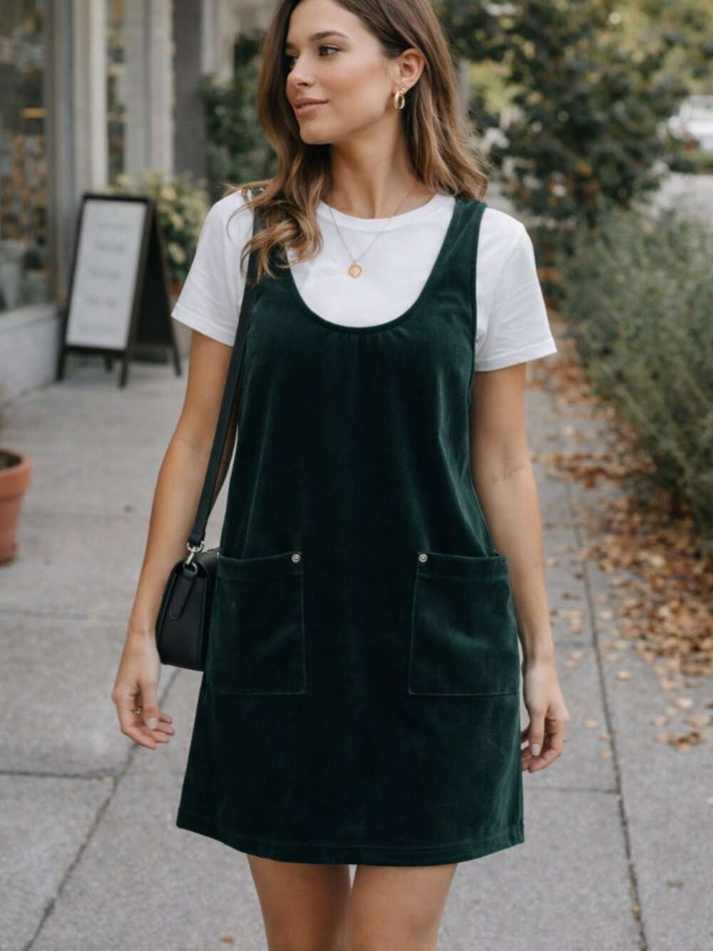 Jane Plus One Retro Velvet Jumper Overall Skirt Mini Dress with Pockets